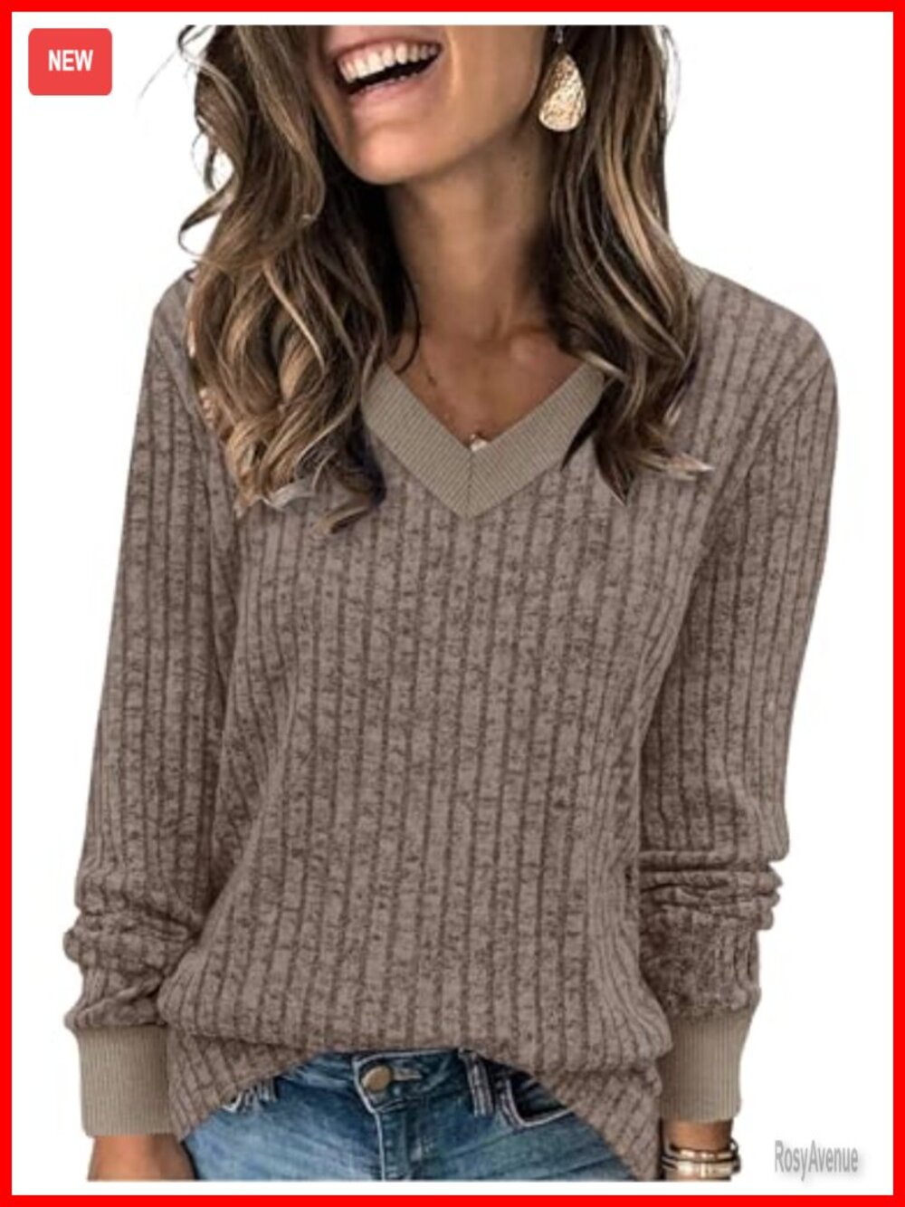 Womens V Neck Long Sleeve Tunic Sweater Soft Lightweight Fall Dressy Casual Top